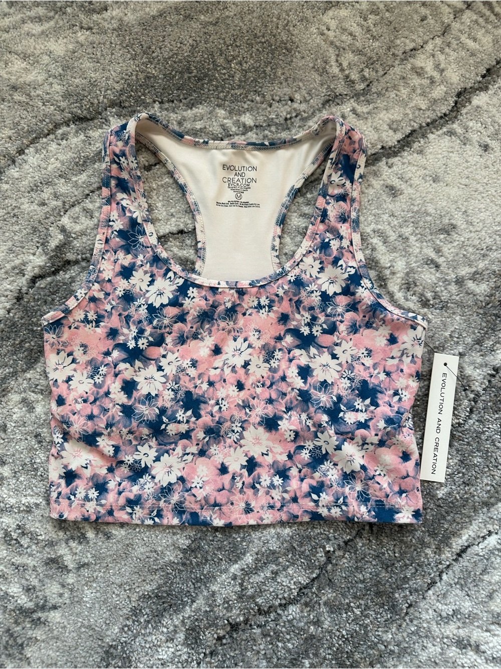 Evolution and Creation Pink & Navy Floral Racerback athletic tank Top